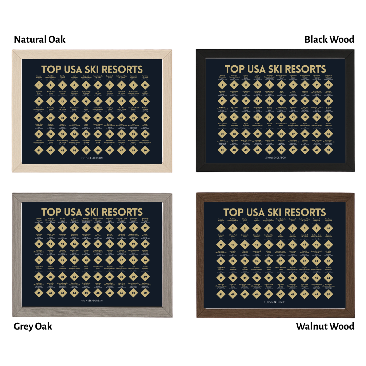 *FREE SHIPPING* Scratch-Off Top 50 USA Ski Resorts Map - Horizonal