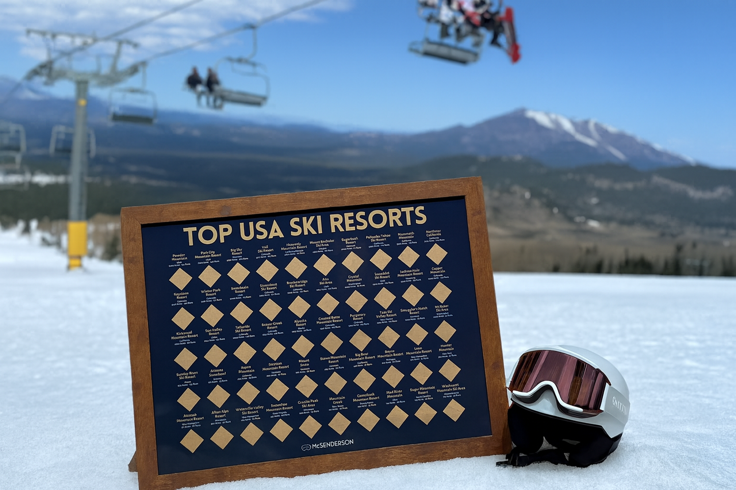 *FREE SHIPPING* Scratch-Off Top 50 USA Ski Resorts Map - Horizonal