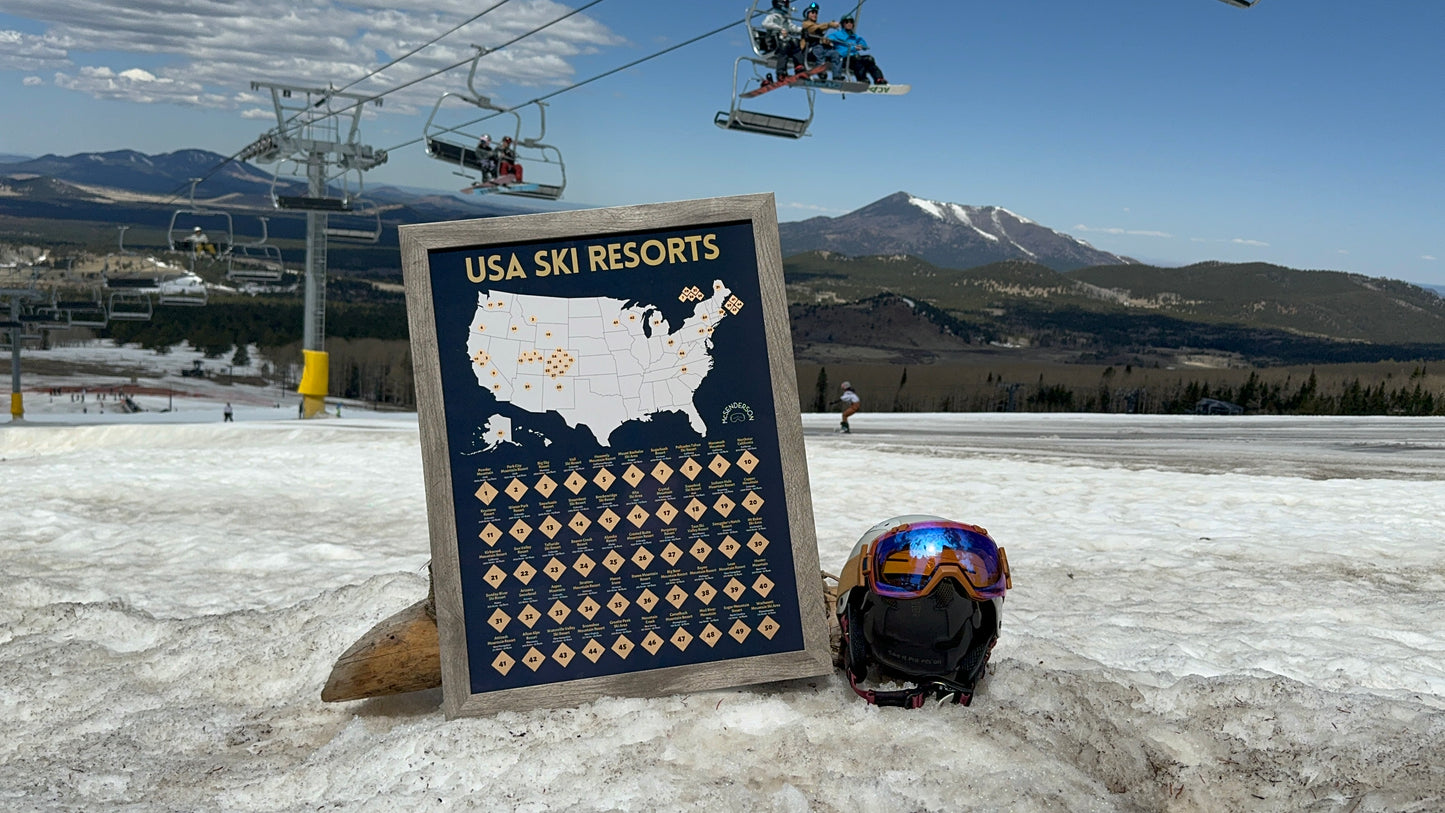 Scratch-Off Top 50 USA Ski Resorts Map - Vertical