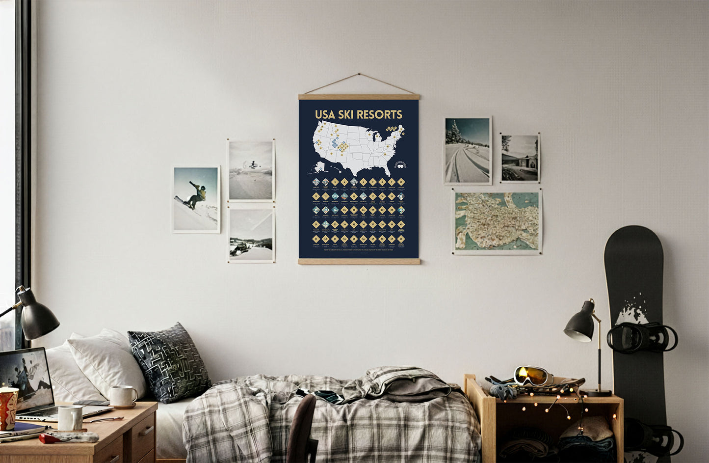 Scratch-Off Top 50 USA Ski Resorts Map - Vertical