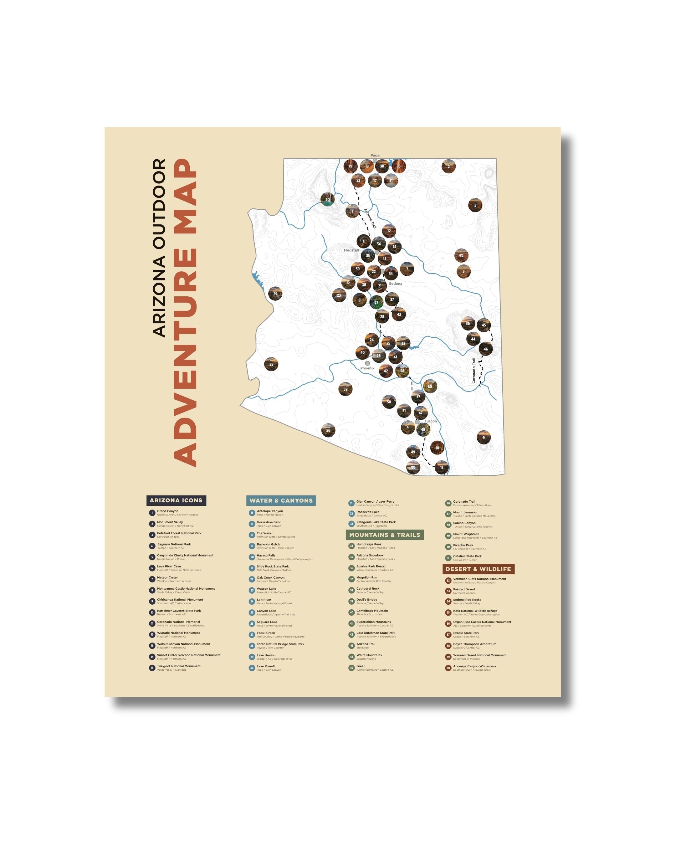 McSenderson Arizona Outdoor Adventure scratch-off map with 60 destinations