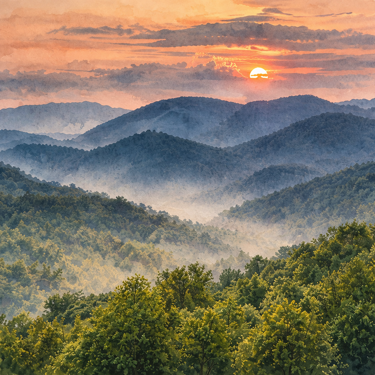 Illustrated graphic of Great Smoky Mountains National Park from the McSenderson US National Parks scratch-off map