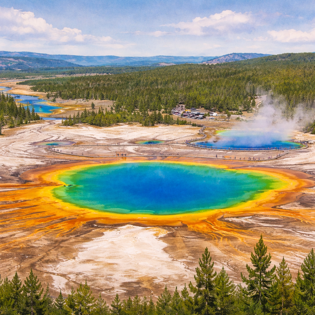 Illustrated graphic of Yellowstone National Park from the McSenderson US National Parks scratch-off map