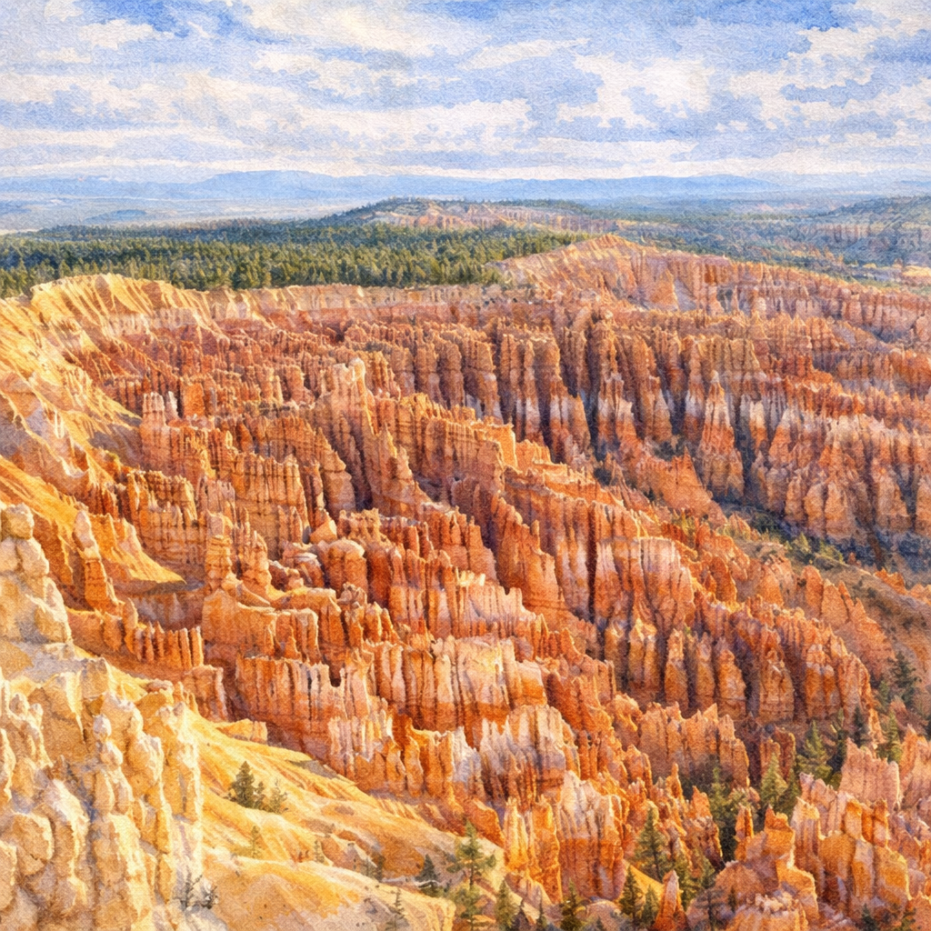Illustrated graphic of Bryce Canyon National Park from the McSenderson US National Parks scratch-off map