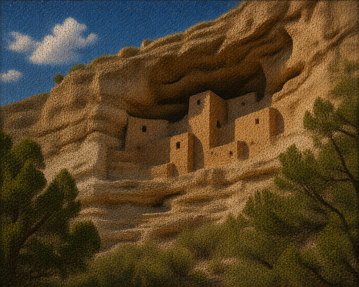 Illustrated graphic of Montezuma Castle National Monument from the McSenderson Arizona Outdoor Adventure scratch-off map