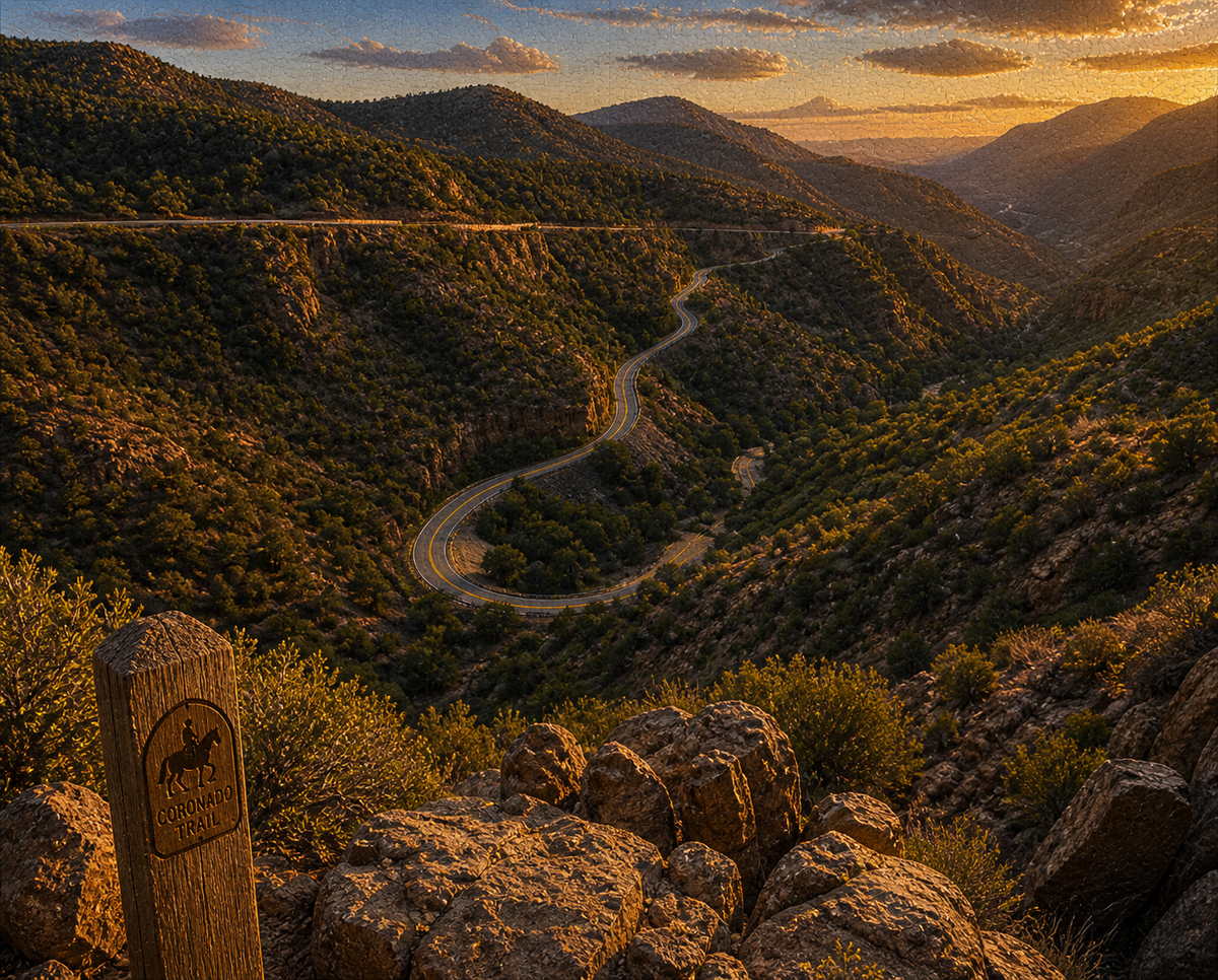 Illustrated graphic of the Coronado Trail Scenic Byway from the McSenderson Arizona Outdoor Adventure map