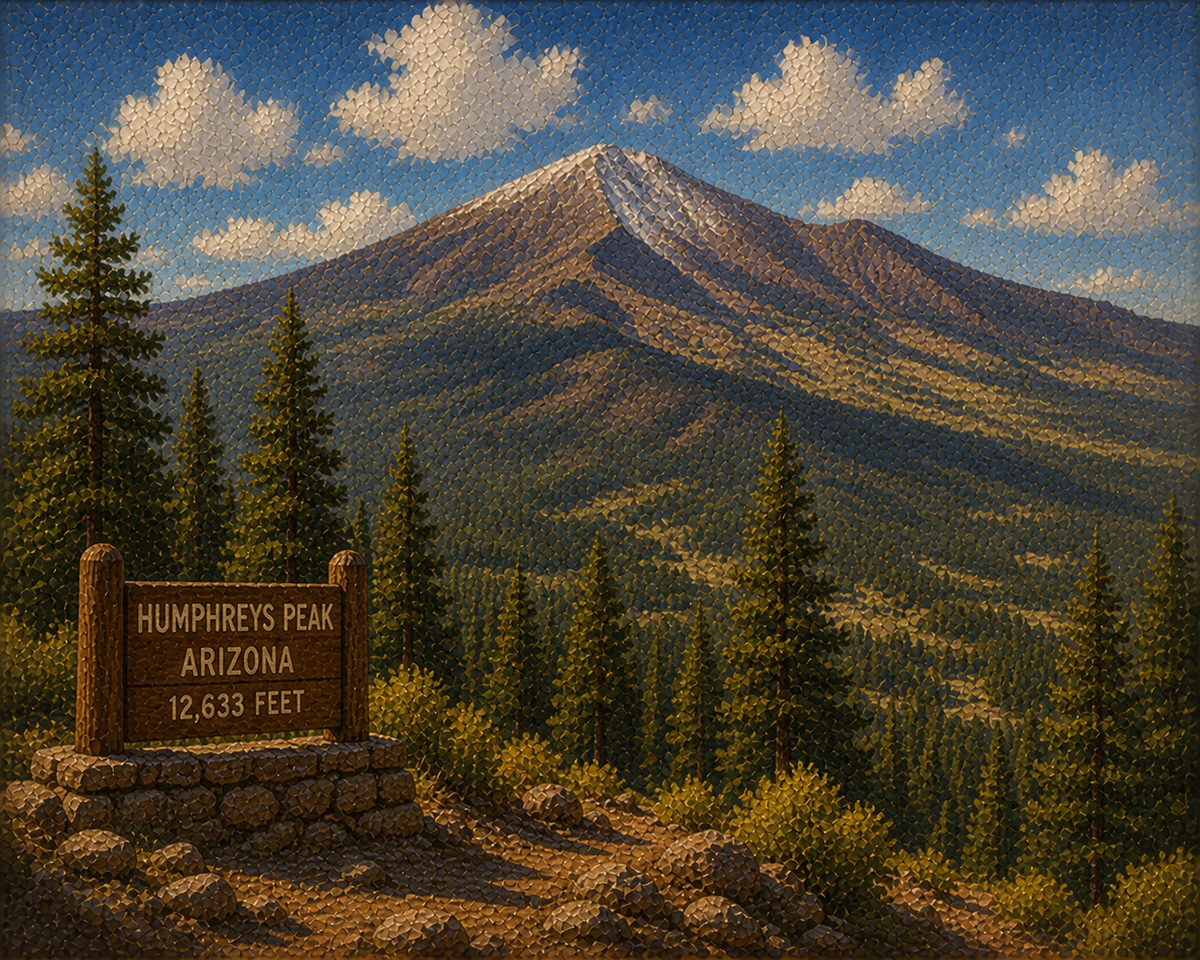 Illustrated graphic of Humphreys Peak from the McSenderson Arizona Outdoor Adventure scratch-off map
