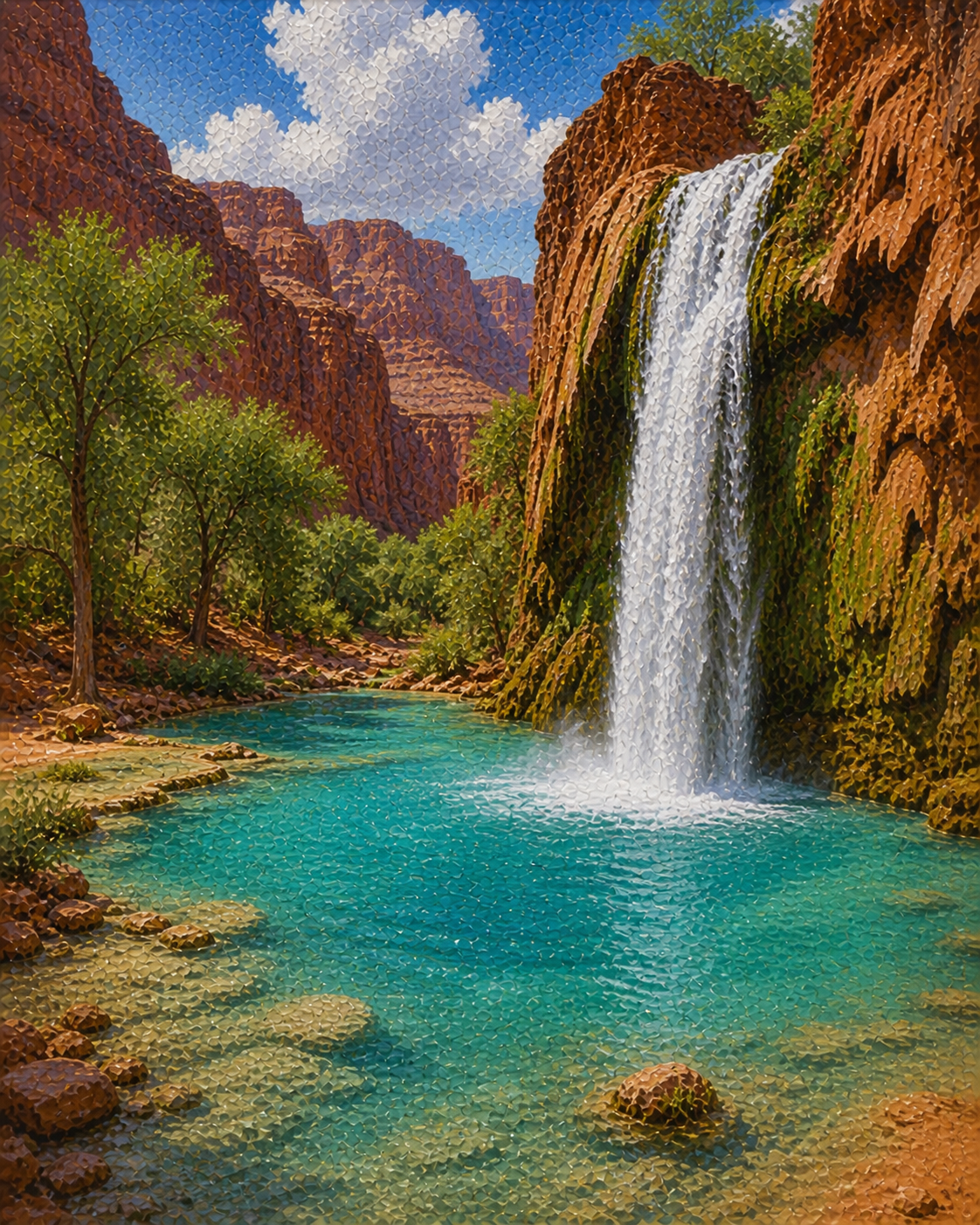 Illustrated graphic of Havasu Falls from the McSenderson Arizona Outdoor Adventure scratch-off map
