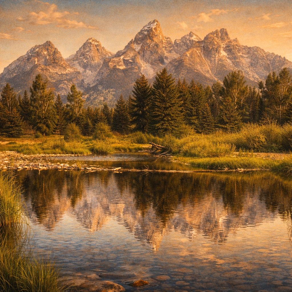 Illustrated graphic of Grand Teton National Park from the McSenderson US National Parks scratch-off map
