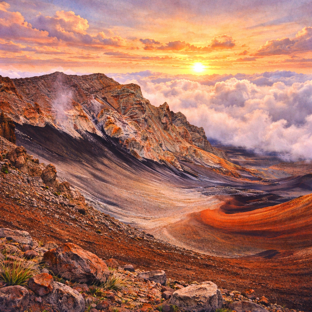 Illustrated graphic of Haleakalā National Park from the McSenderson US National Parks scratch-off map