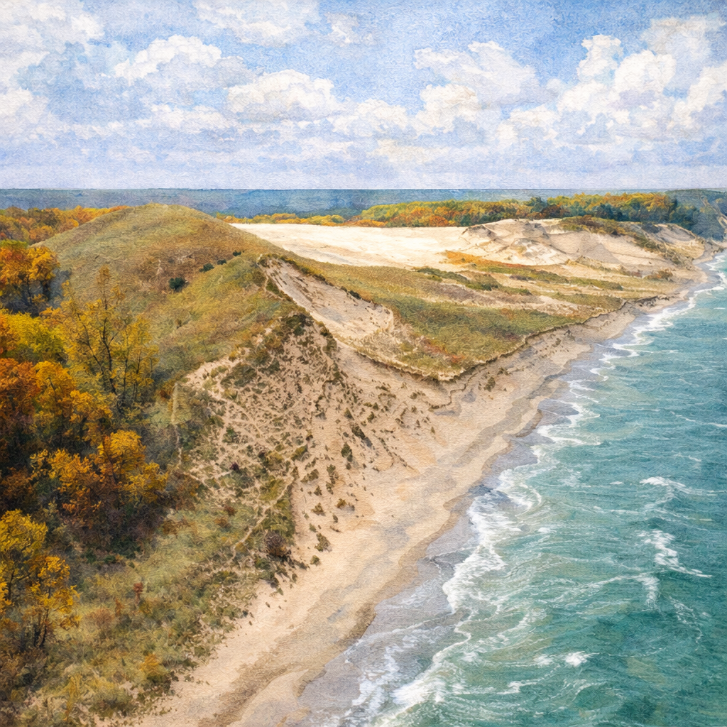 Illustrated graphic of Indiana Dunes National Park from the McSenderson US National Parks scratch-off map