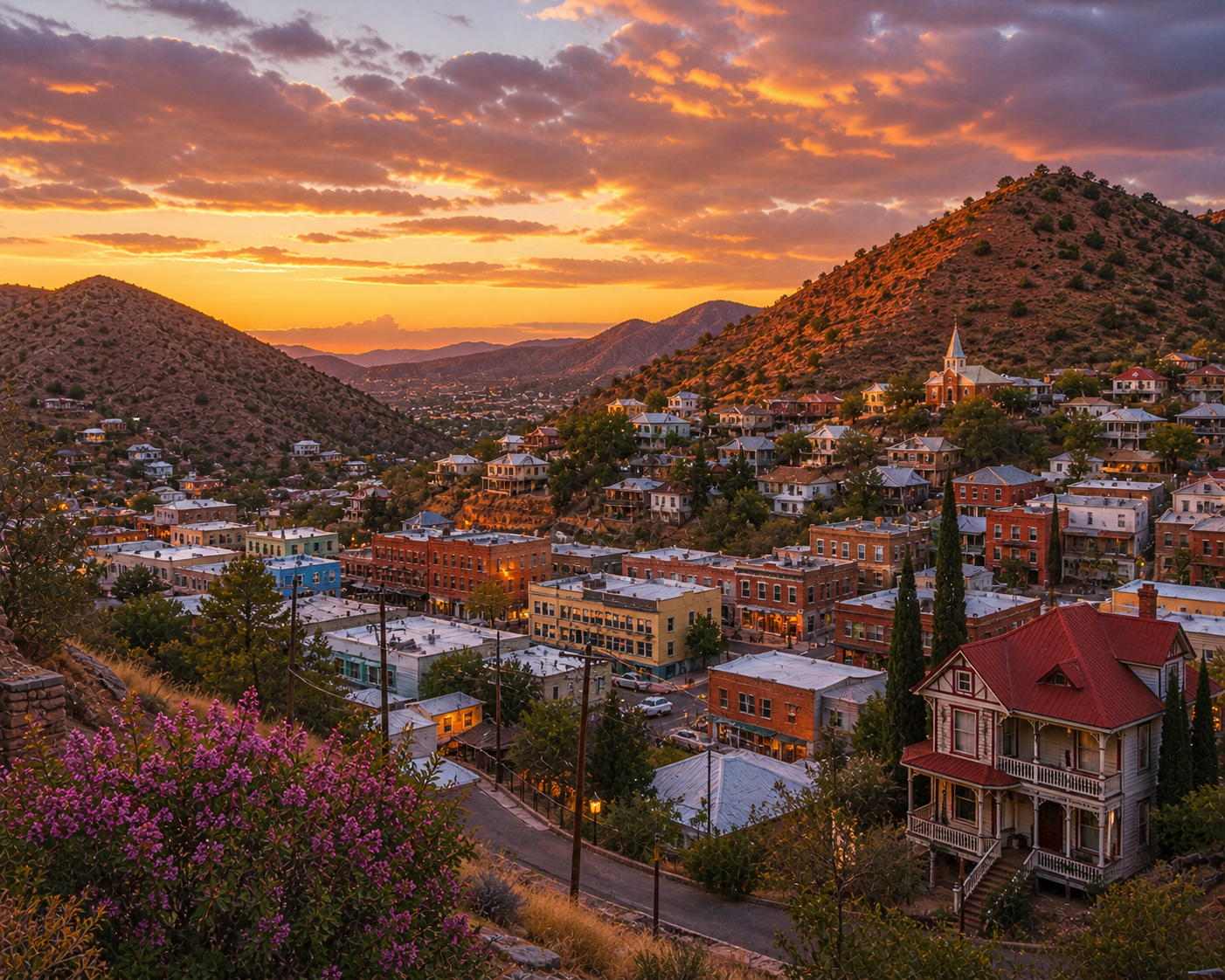 Illustrated graphic of Bisbee from the McSenderson Arizona Outdoor Adventure scratch-off map