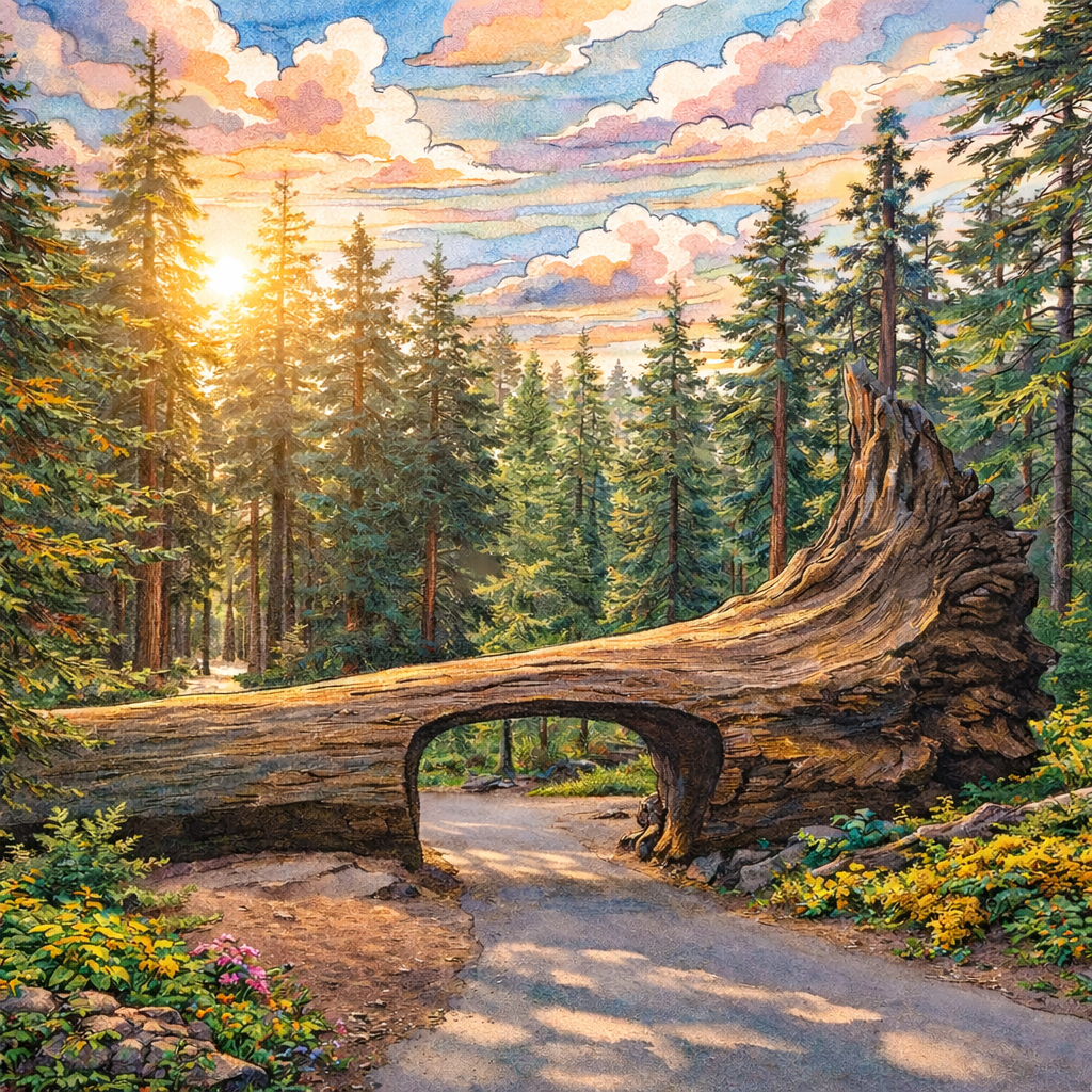Illustrated graphic of Sequoia National Park from the McSenderson US National Parks scratch-off map