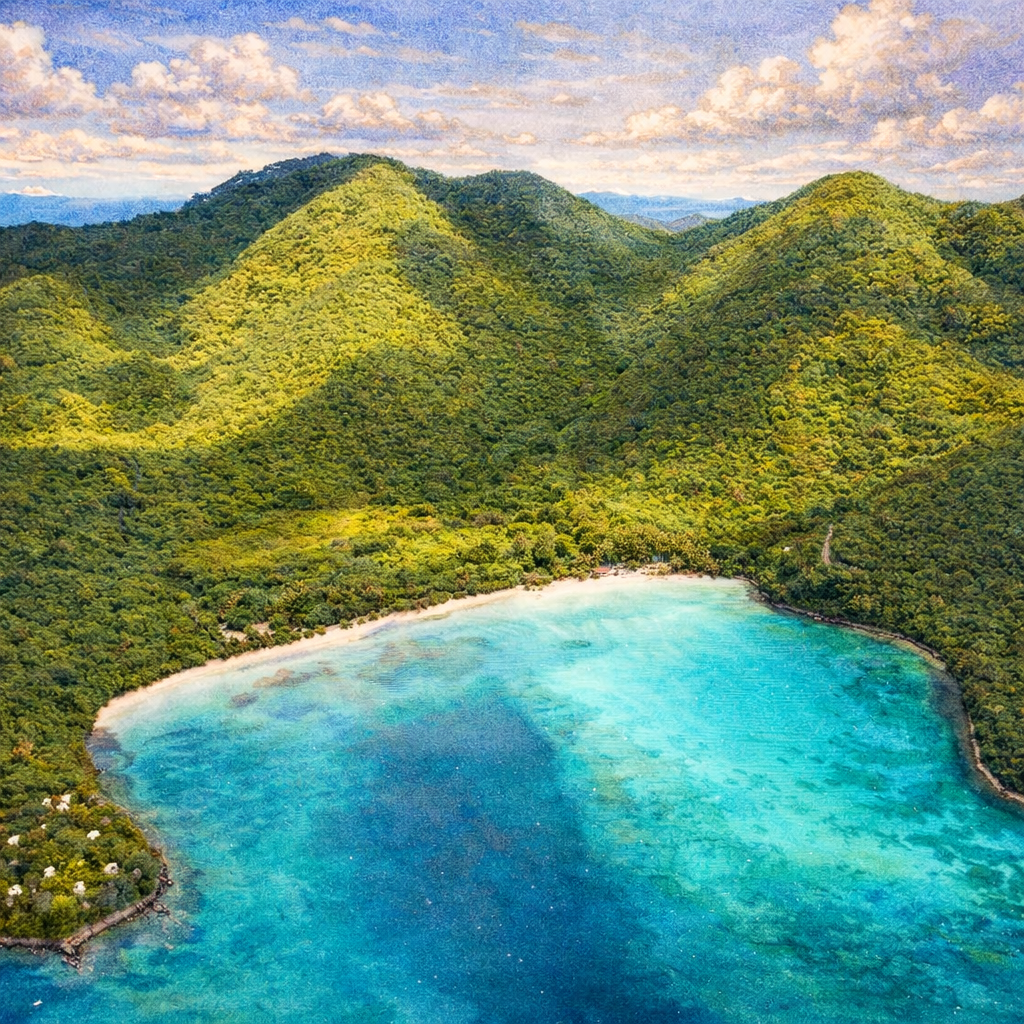 Illustrated graphic of Virgin Islands National Park from the McSenderson US National Parks scratch-off map