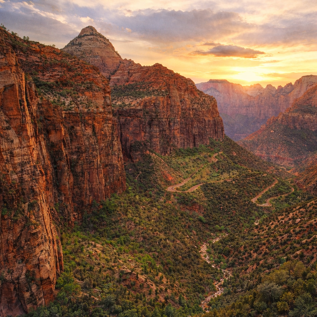 Illustrated graphic of Zion National Park from the McSenderson US National Parks scratch-off map