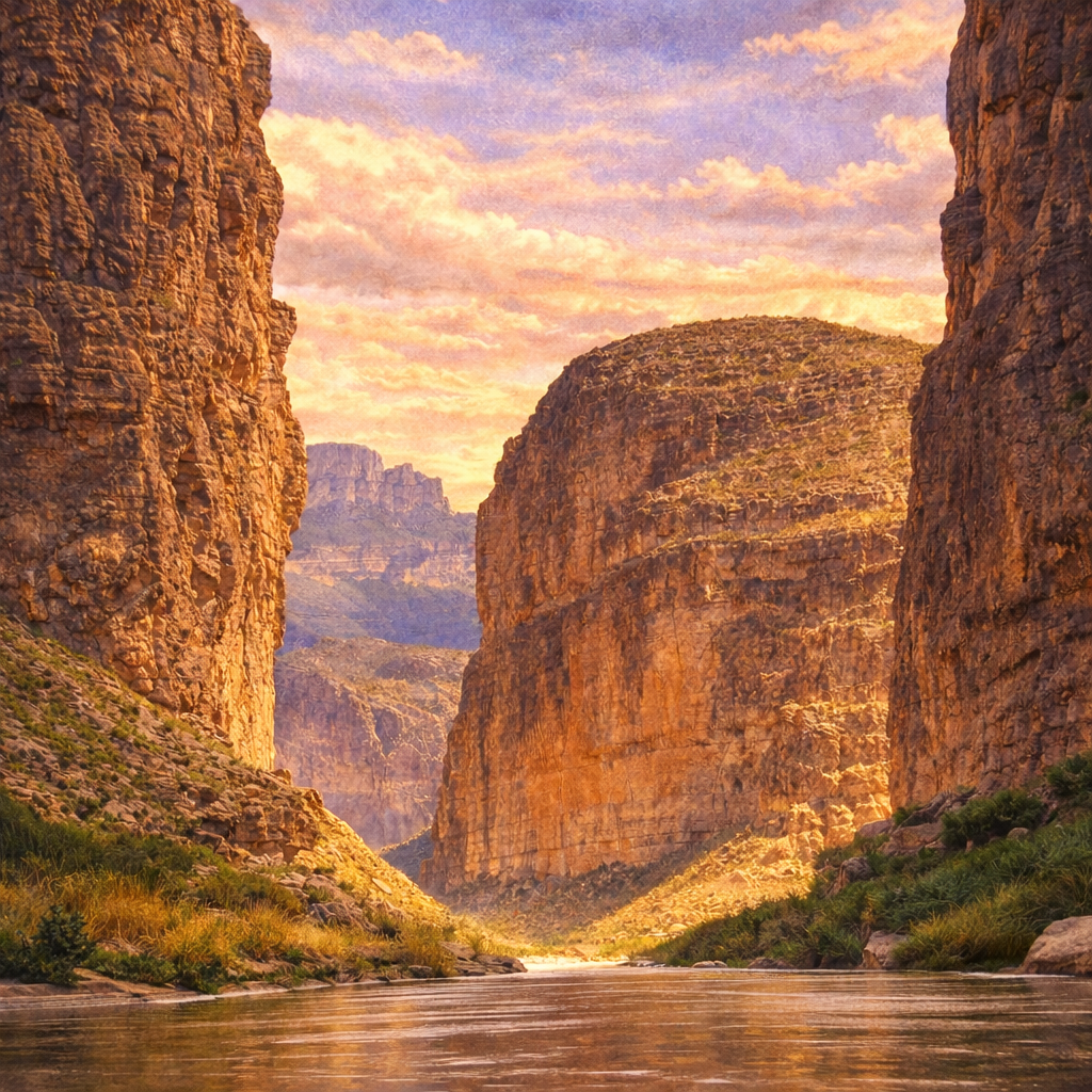 Illustrated graphic of Big Bend National Park from the McSenderson US National Parks scratch-off map