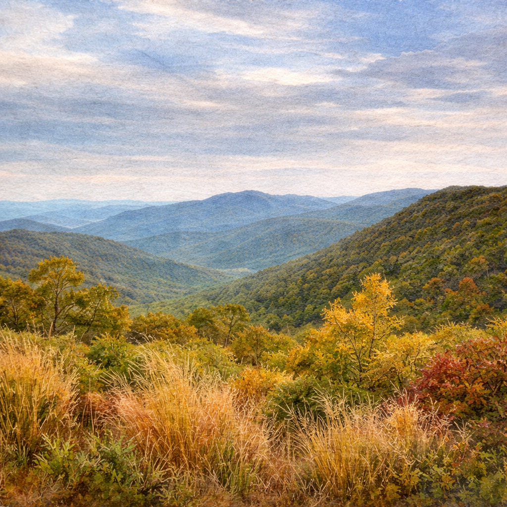 Illustrated graphic of Shenandoah National Park from the McSenderson US National Parks scratch-off map
