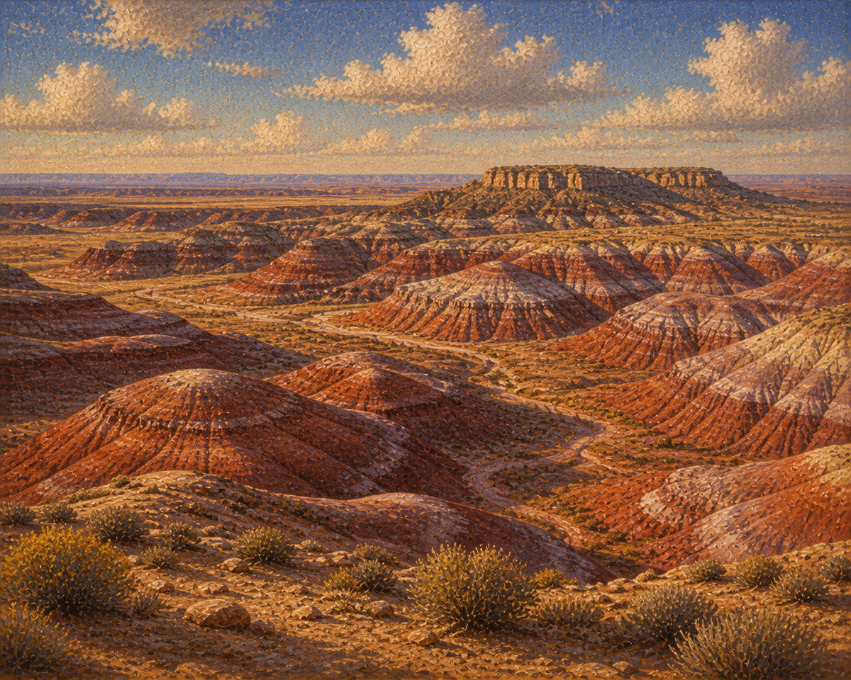 Illustrated graphic of the Painted Desert from the McSenderson Arizona Outdoor Adventure map