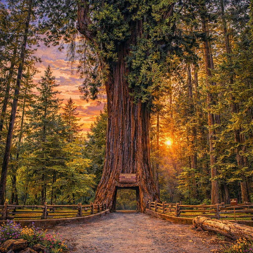 Illustrated graphic of Redwood National Park from the McSenderson US National Parks scratch-off map