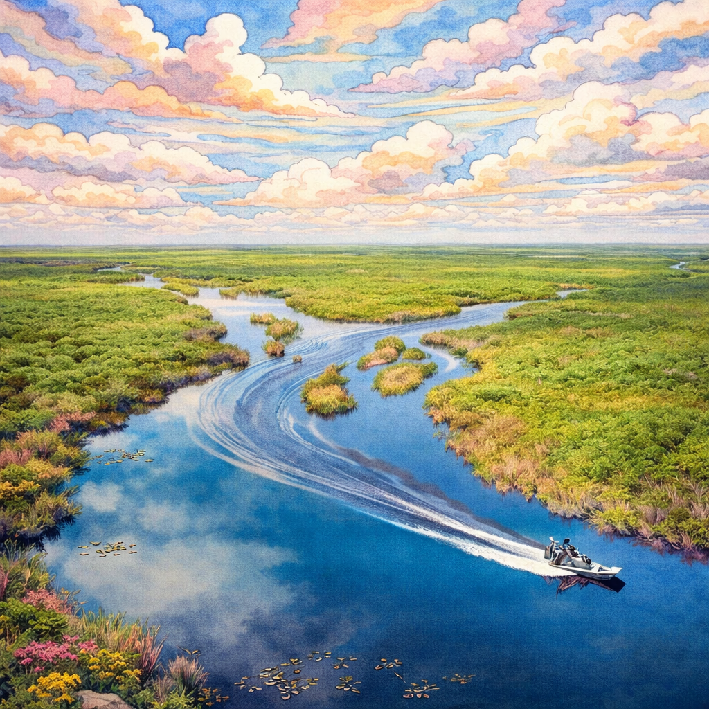 Illustrated graphic of Everglades National Park from the McSenderson US National Parks scratch-off map