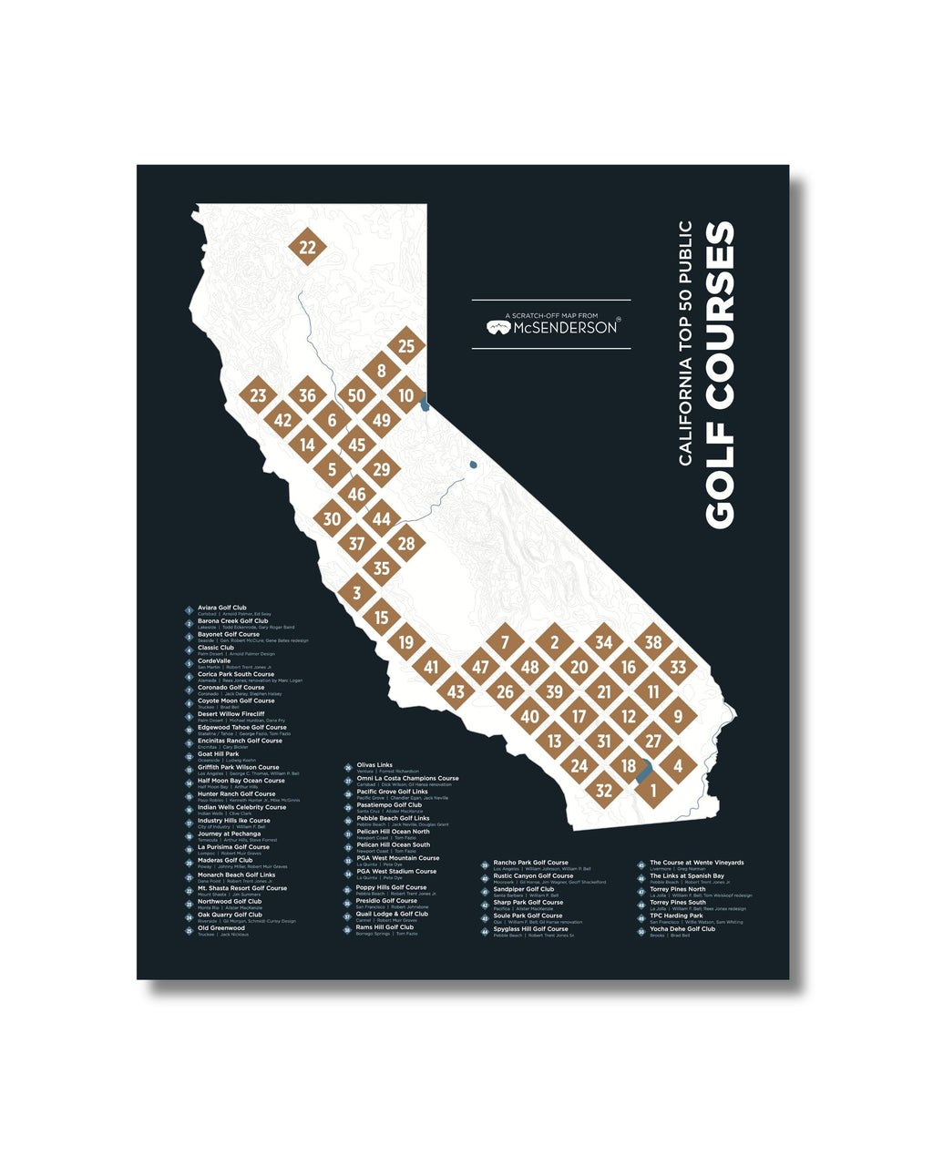 Top 50 California Public Golf Courses Scratch- Off Map