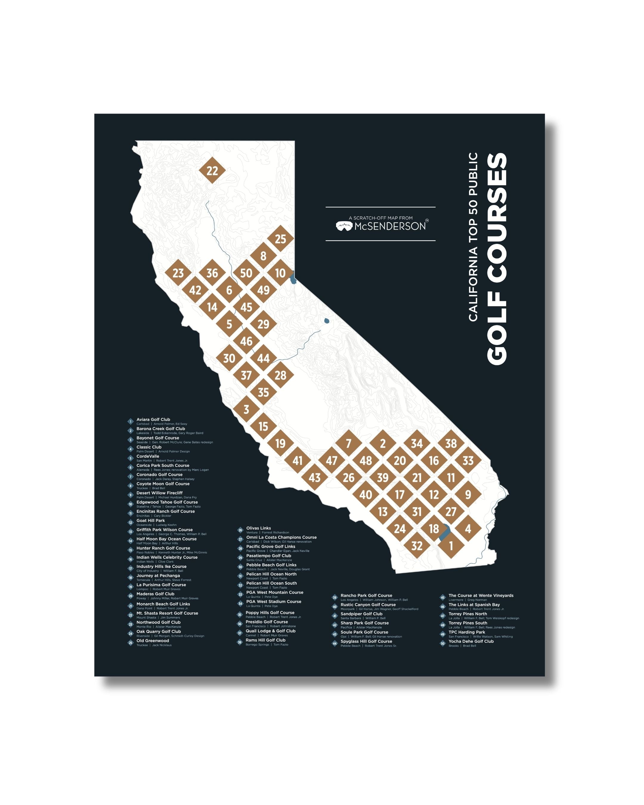 Top 50 California Public Golf Courses Scratch- Off Map