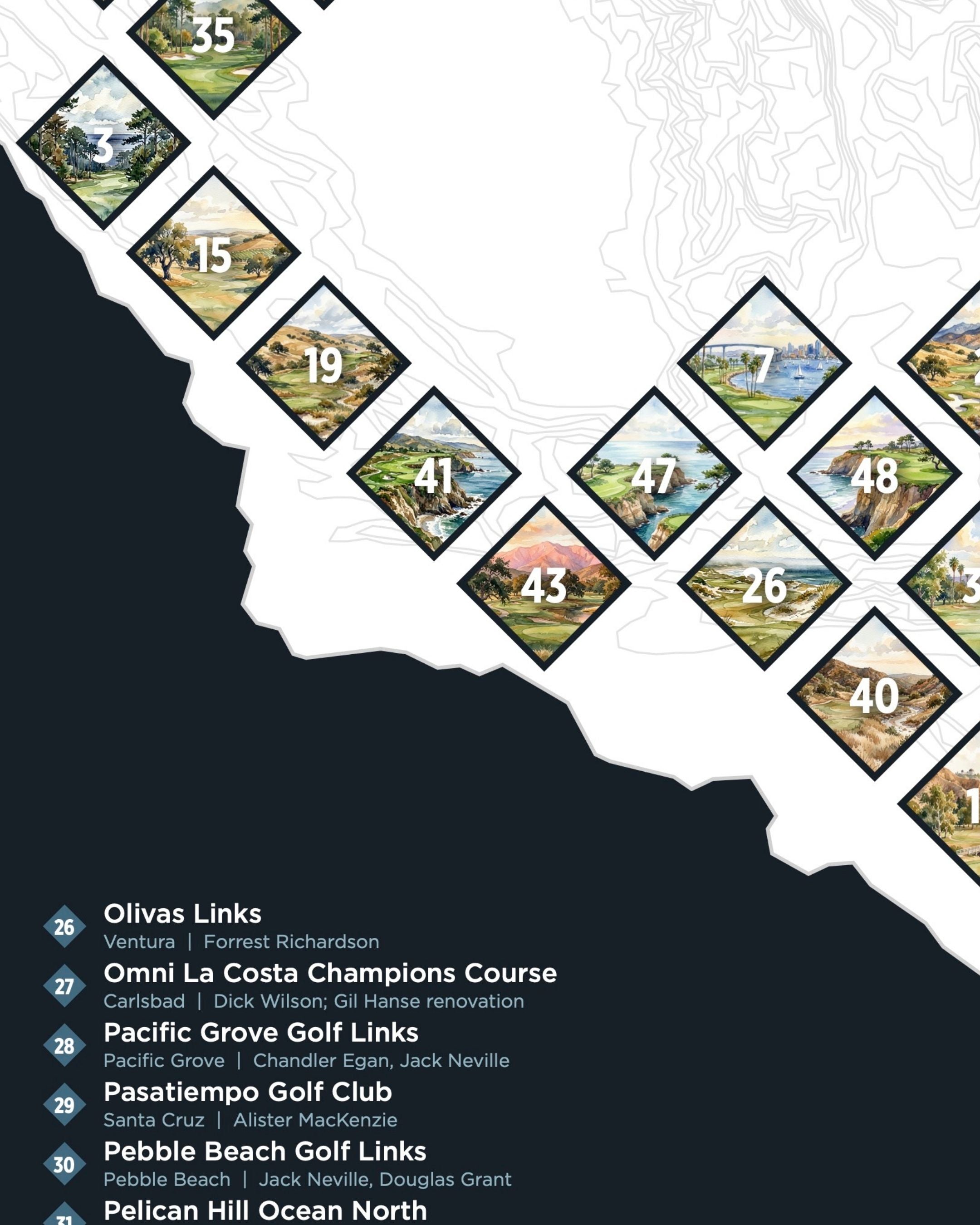 Top 50 California Public Golf Courses Scratch- Off Map