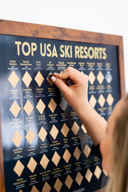 *FREE SHIPPING* Scratch-Off Top 50 USA Ski Resorts Map - Horizonal