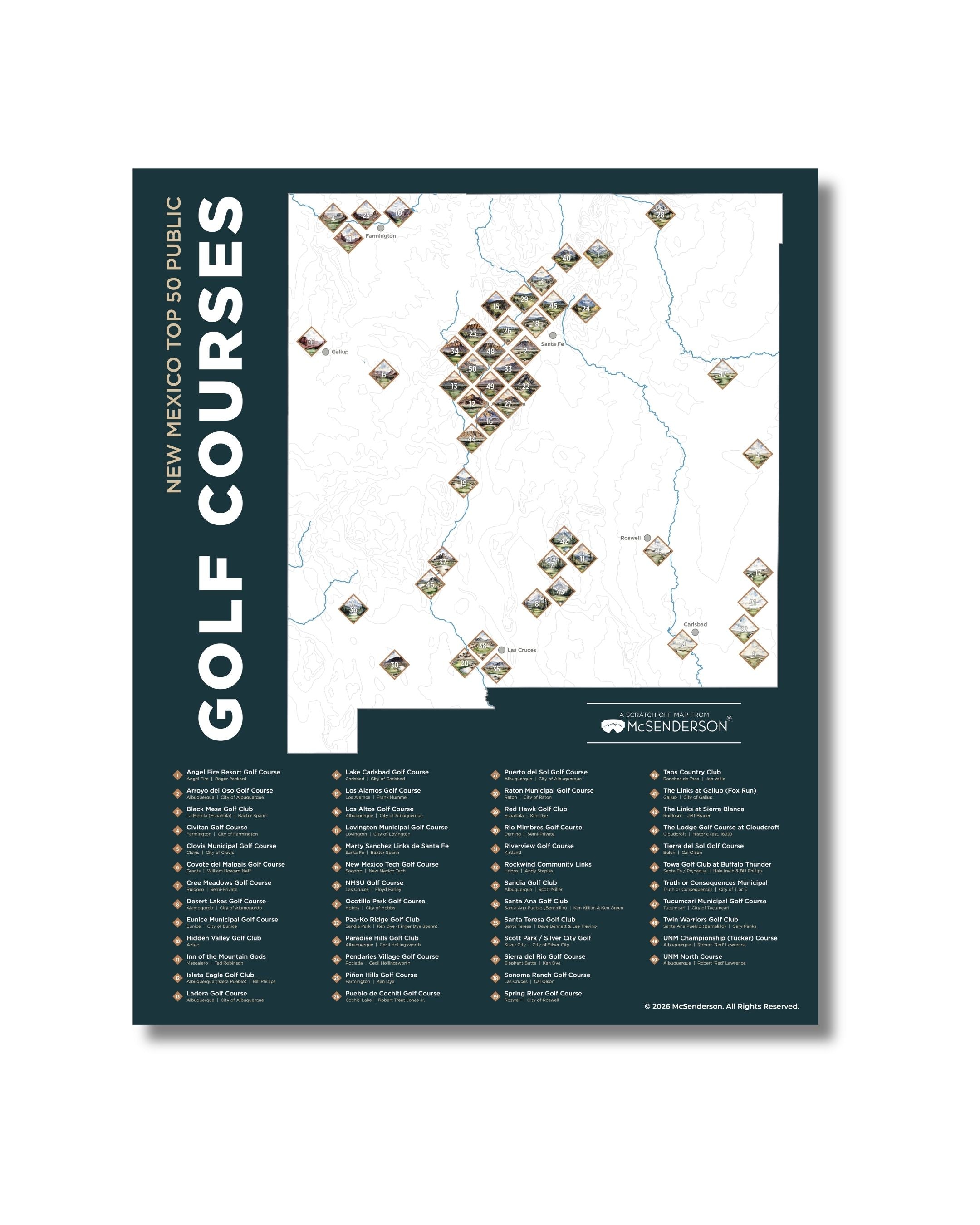 [PREORDER] Top 50 New Mexico Public Golf Courses Scratch-Off Poster