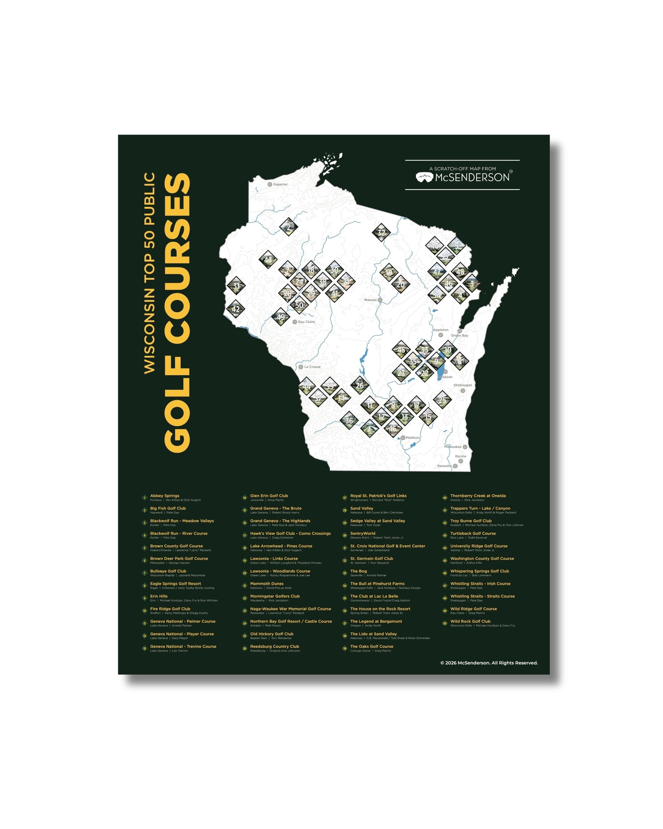 [PREORDER] Top 50 Wisconsin Public Golf Resorts Scratch-Off Poster