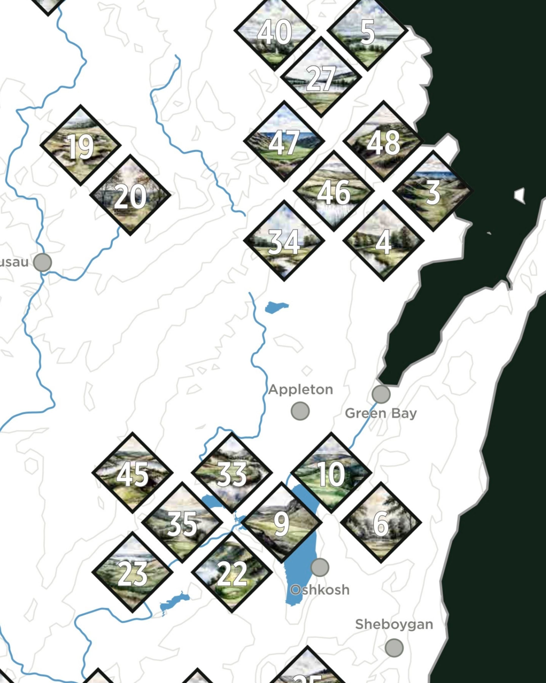 Top 50 Wisconsin Public Golf Courses Scratch-Off Map