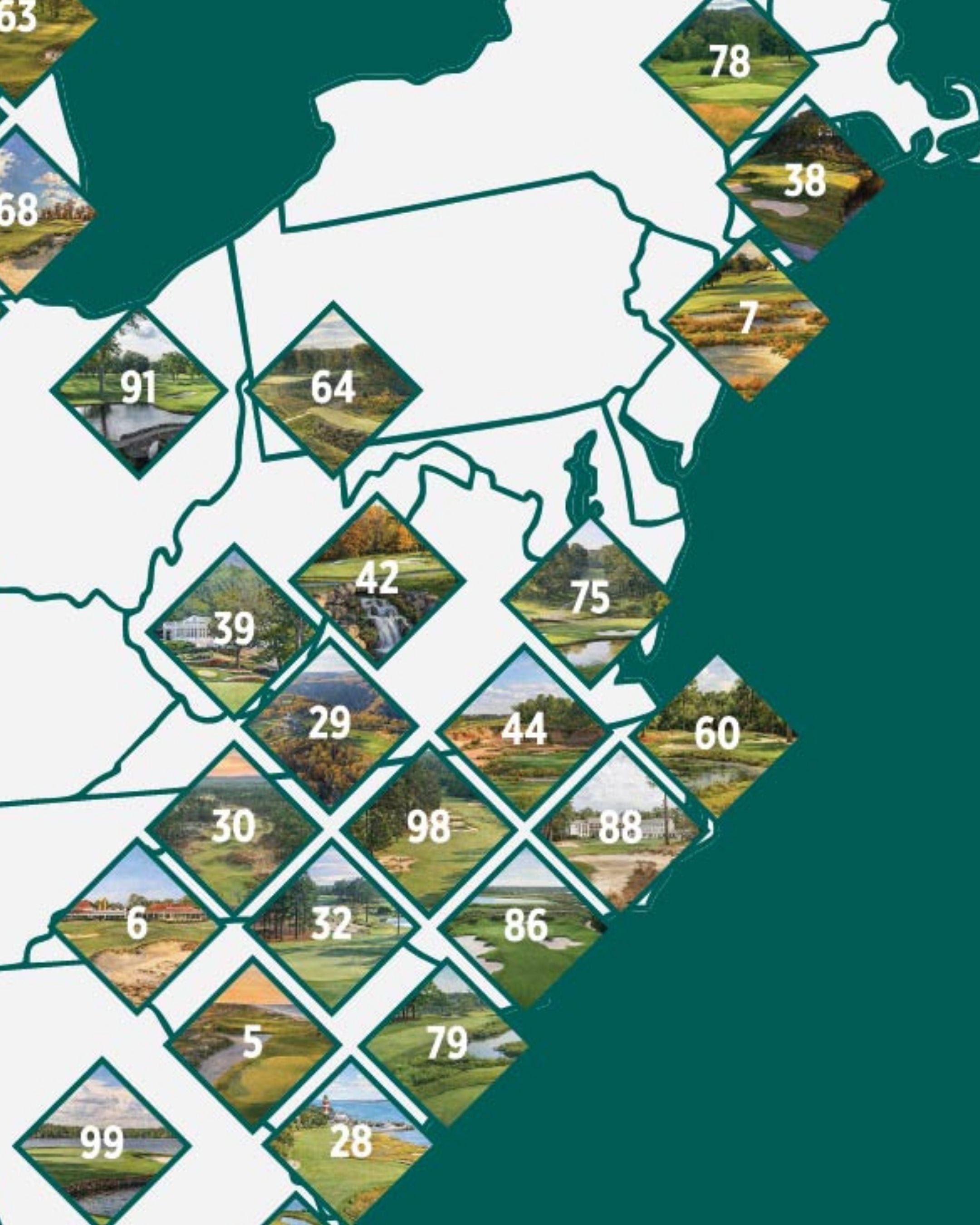 Top 100 US Public Golf Courses Scratch- Off Map