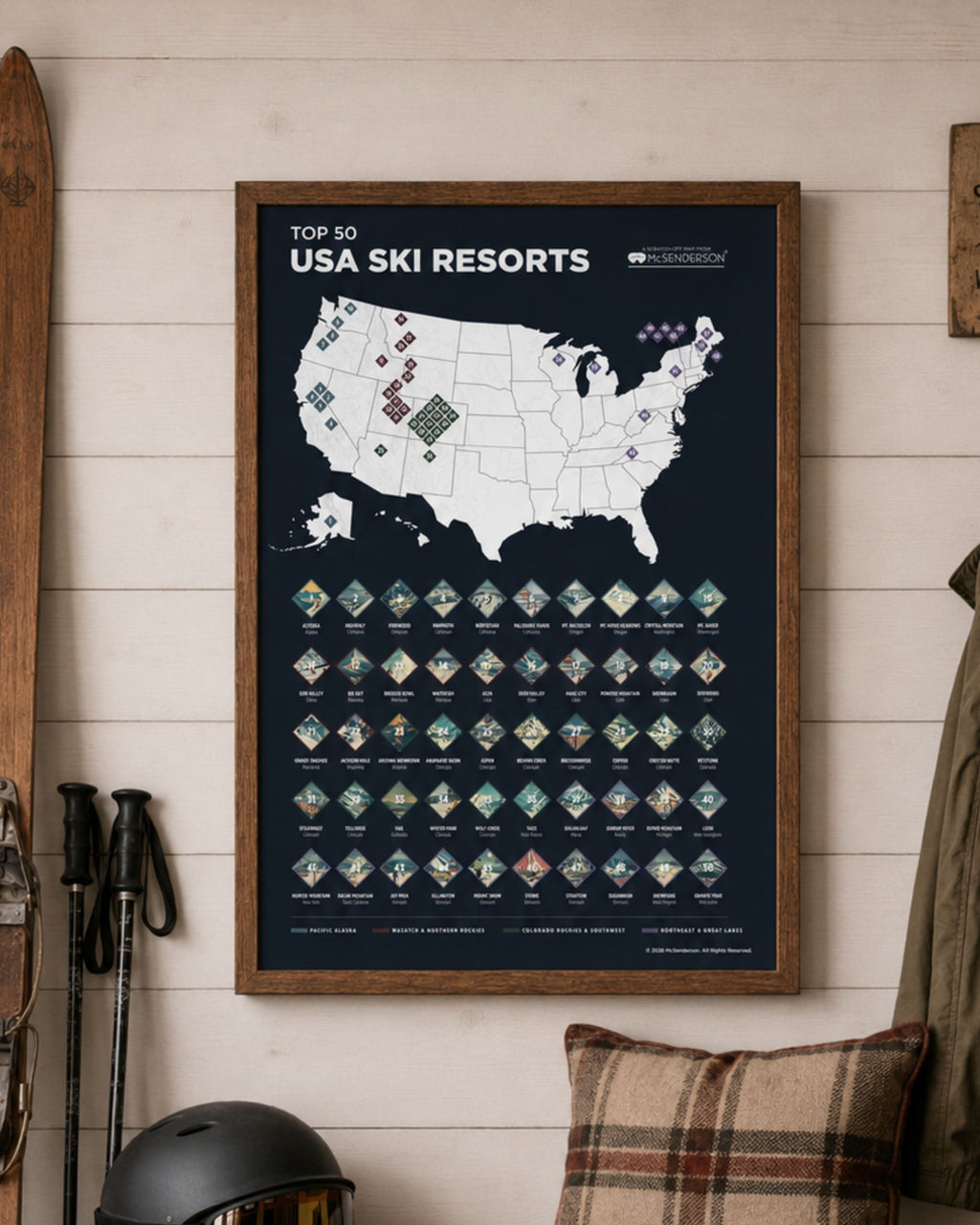 Top 50 USA Ski Resorts Scratch-Off Map