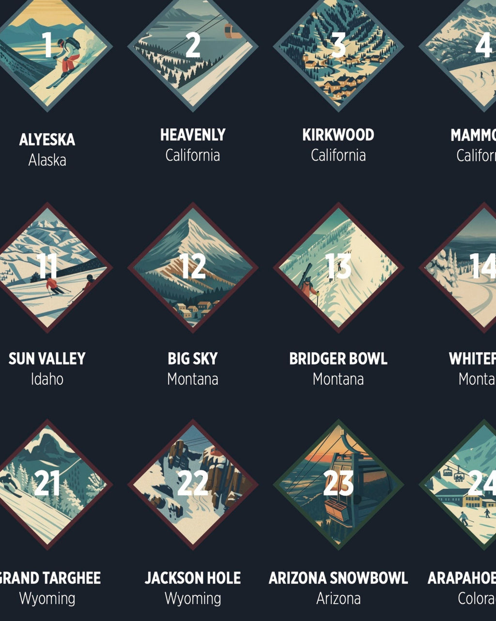 Top 50 USA Ski Resorts Scratch-Off Map