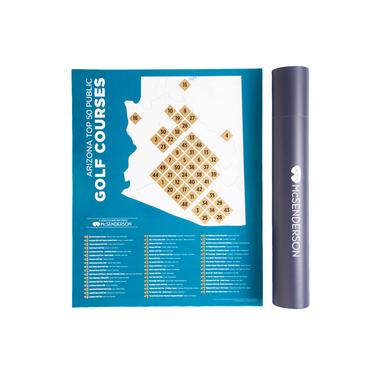 Top 50 Arizona Public Golf Courses Scratch-Off Map