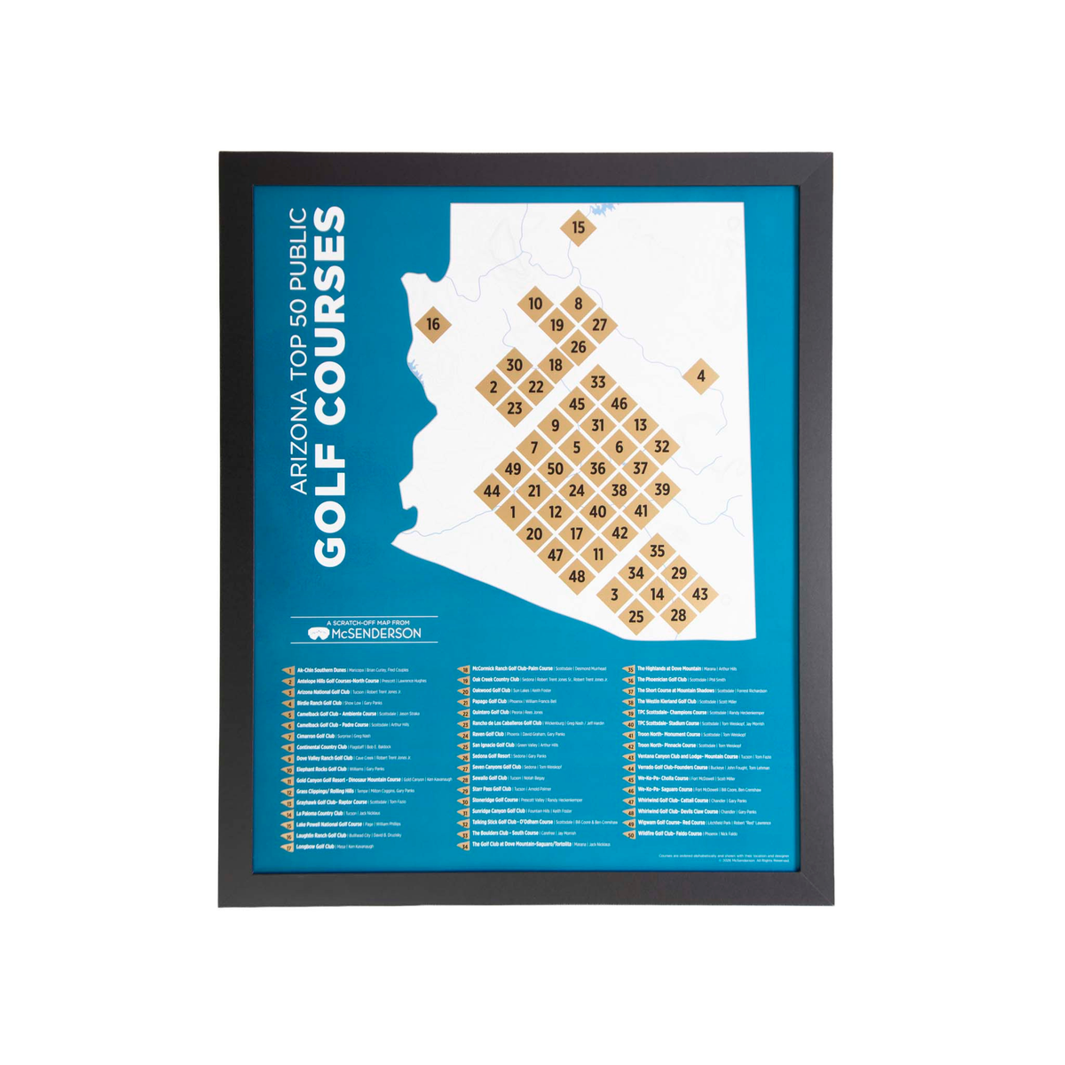 Top 50 Arizona Public Golf Courses Scratch-Off Map
