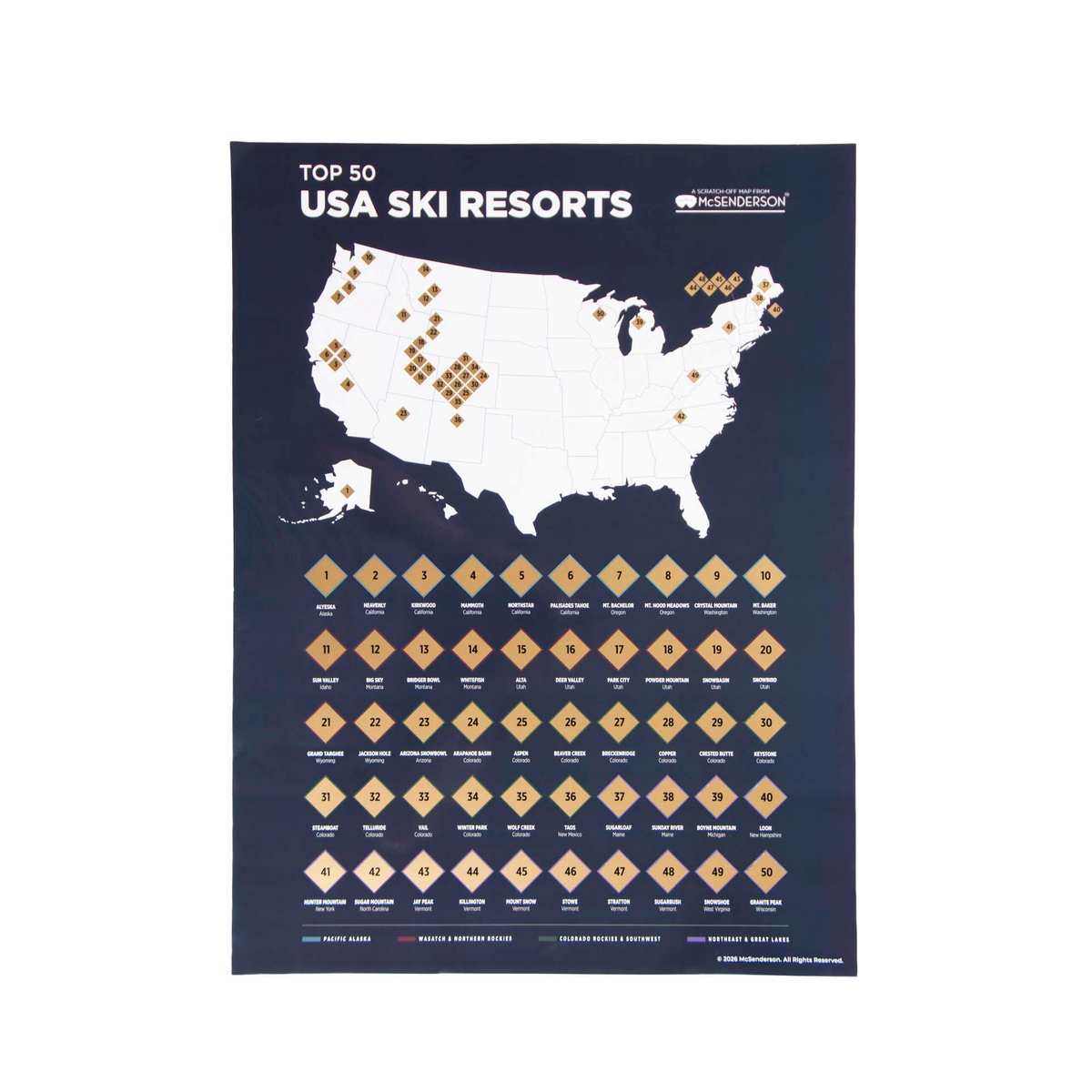 Top 50 USA Ski Resorts Scratch-Off Map