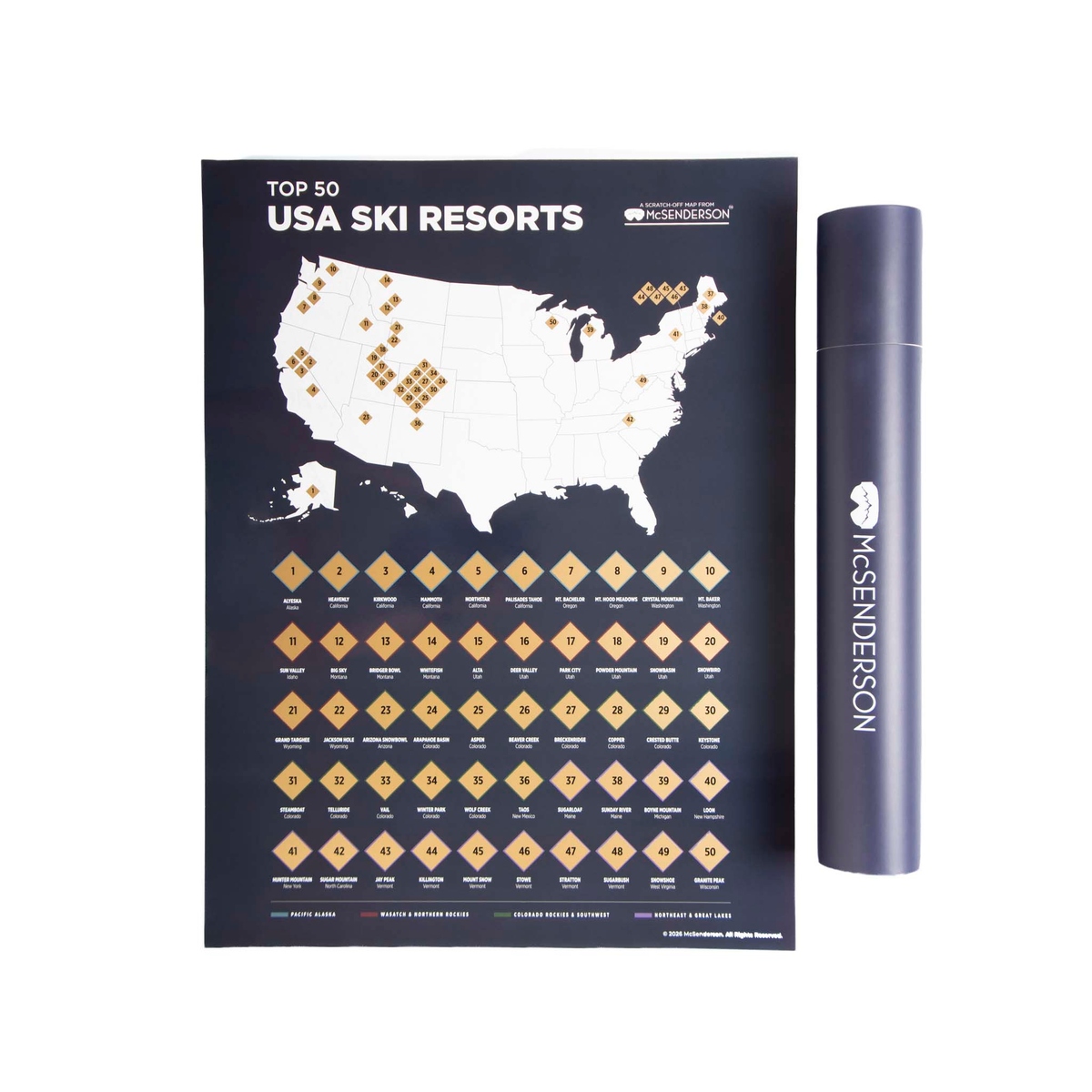 Top 50 USA Ski Resorts Scratch-Off Map