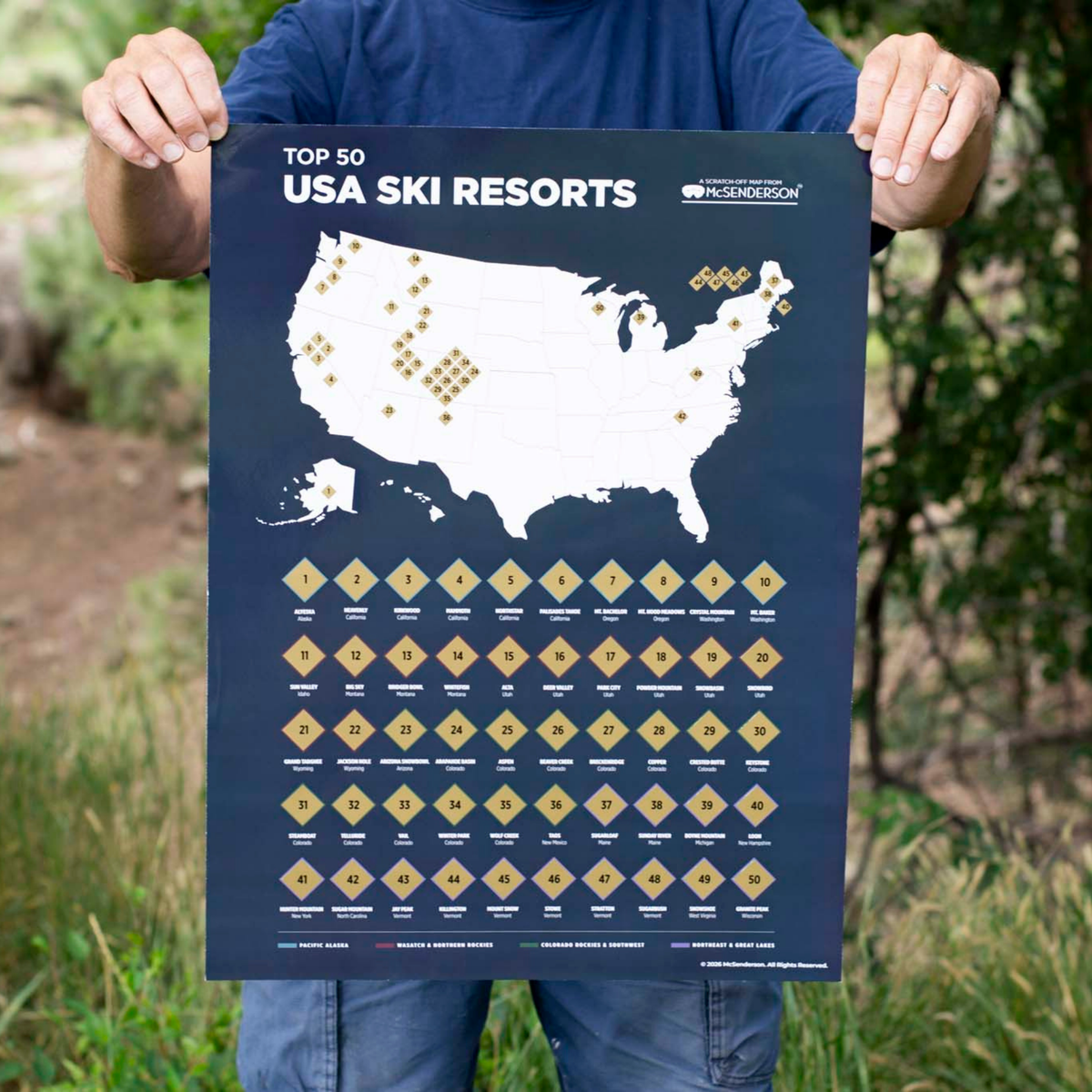 Top 50 USA Ski Resorts Scratch-Off Map
