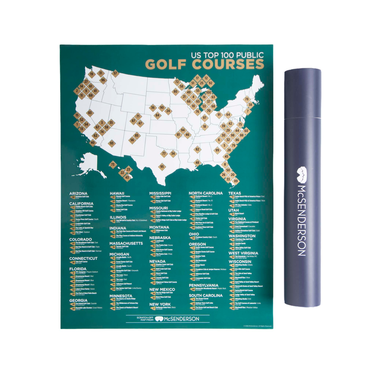 Top 100 US Public Golf Courses Scratch-Off Map