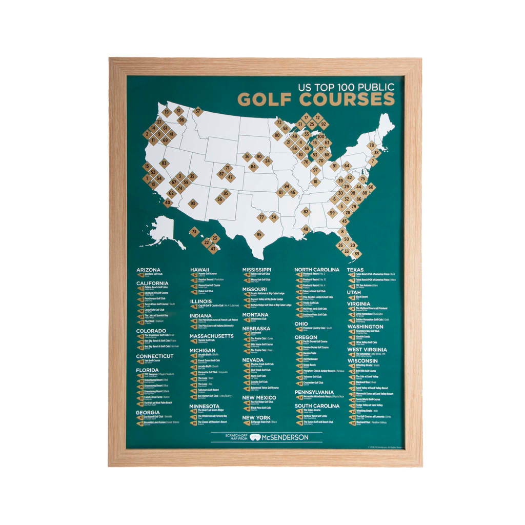Top 100 US Public Golf Courses Scratch-Off Map
