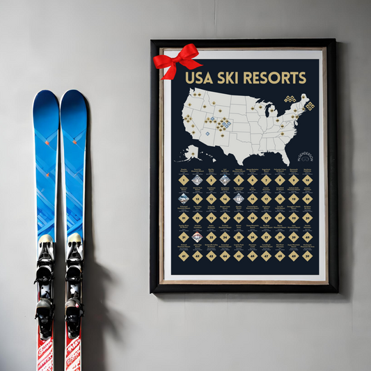 *FREE SHIPPING* Scratch-Off Top 50 USA Ski Resorts Map