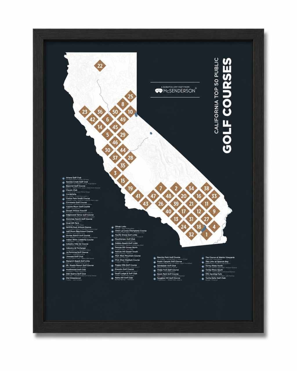 Top 50 California Public Golf Courses Scratch- Off Map