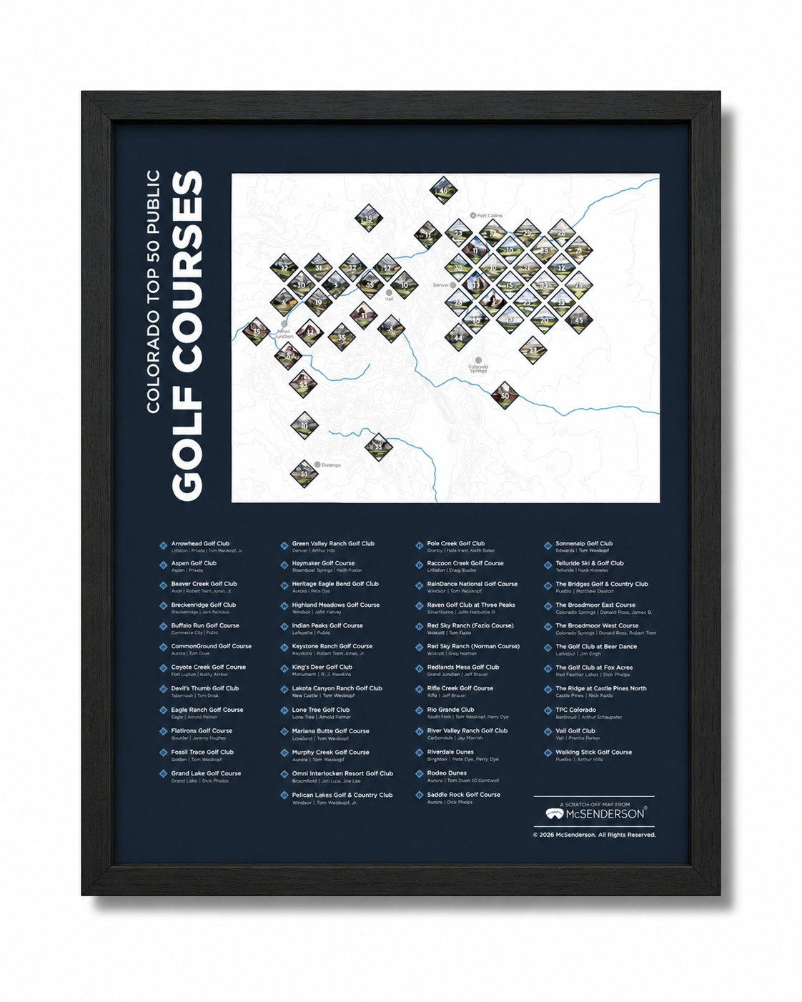 Top 50 Colorado Public Golf Courses Scratch- Off Map