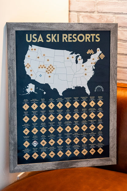 *FREE SHIPPING* Scratch-Off Top 50 USA Ski Resorts Map - Vertical