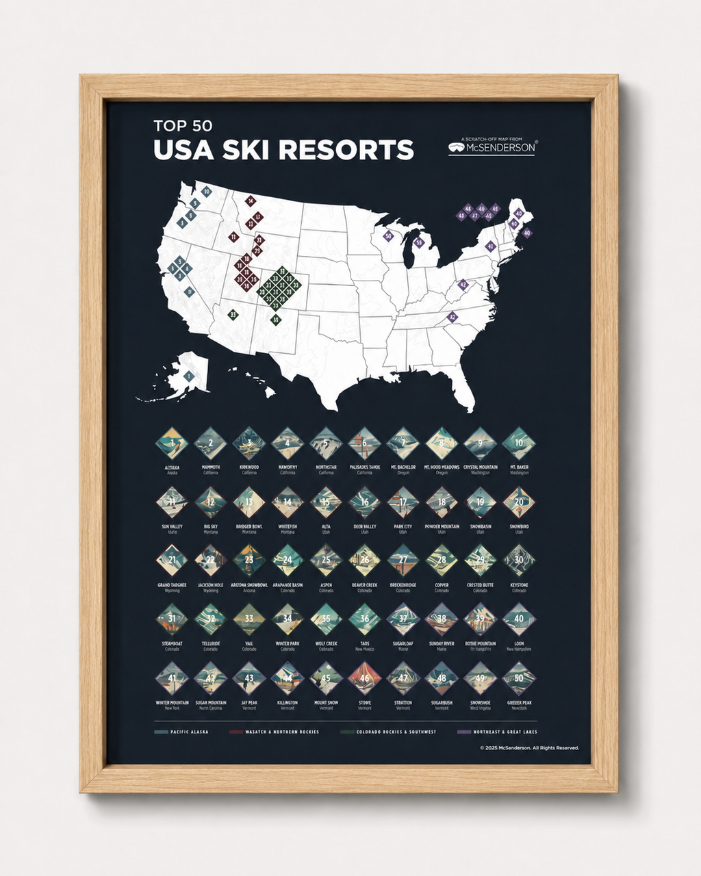 Top 50 USA Ski Resorts Scratch-Off Map