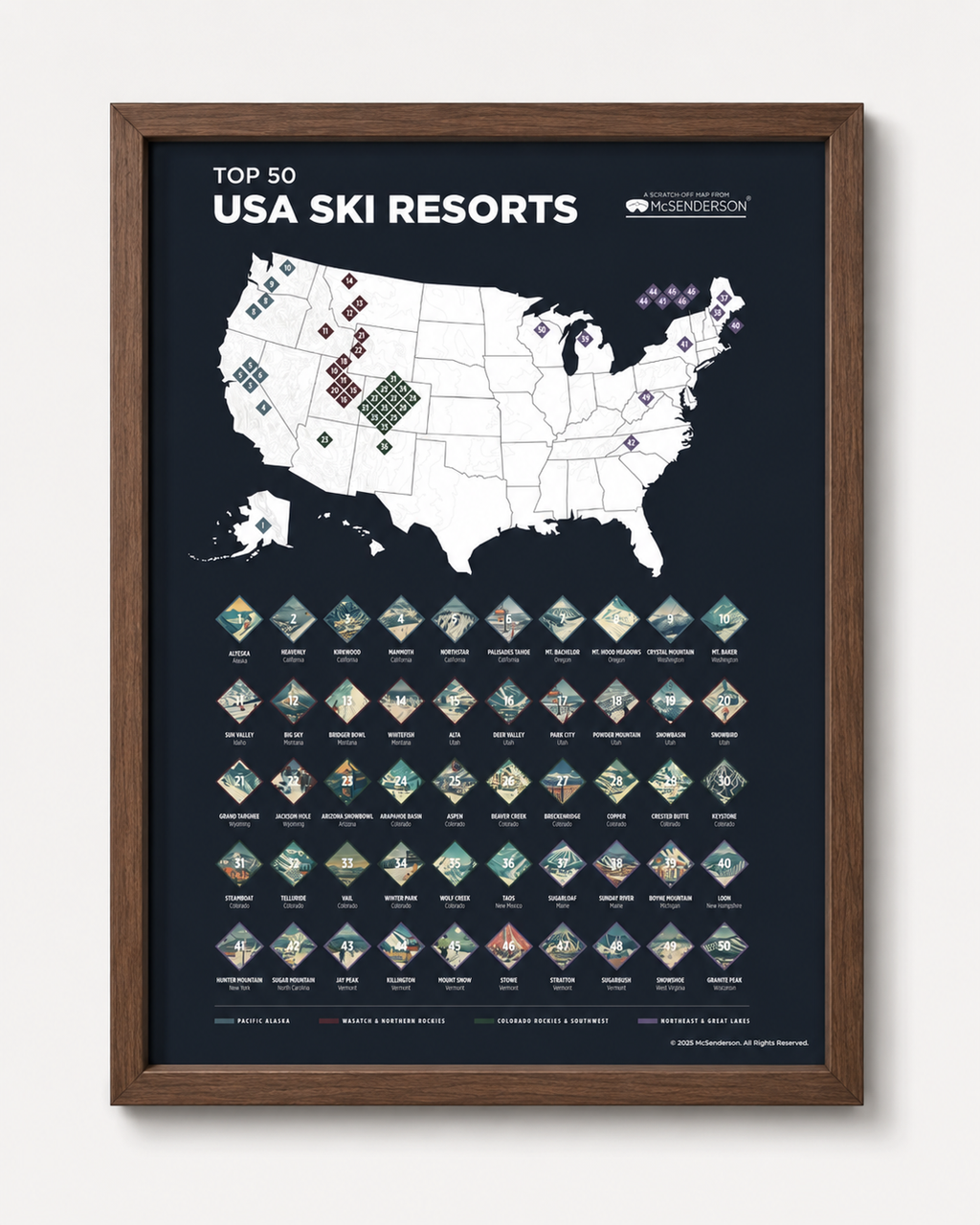 Top 50 USA Ski Resorts Scratch-Off Map