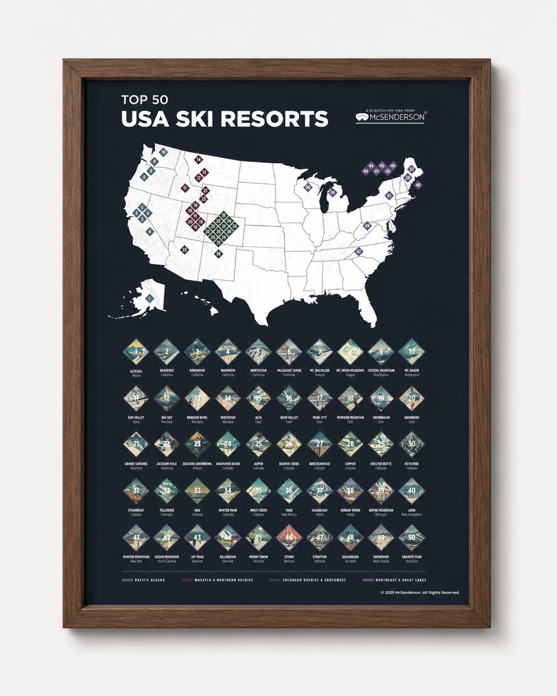 Top 50 USA Ski Resorts Scratch-Off Map *BEST SELLER*
