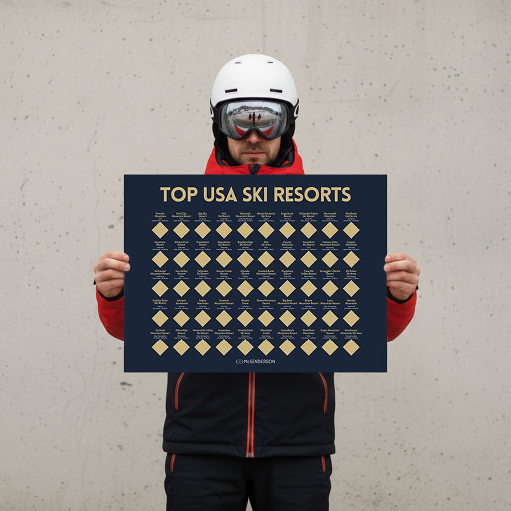 Top 50 USA Ski Resorts Scratch- Off Poster - Horizontal