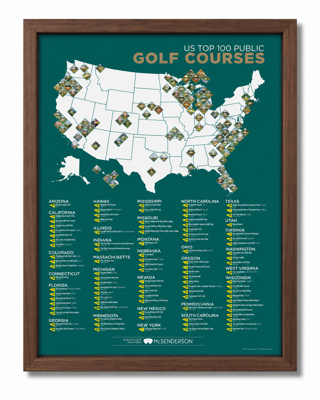 Top 100 US Public Golf Courses Scratch- Off Map